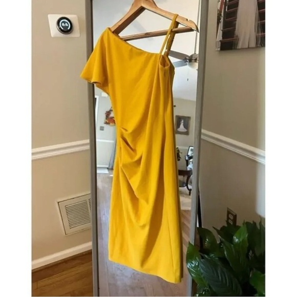 Rachel Rachel Roy Yellow One-Shoulder Dress Women’s Small Elegant Cocktail Midi - Picture 1 of 9